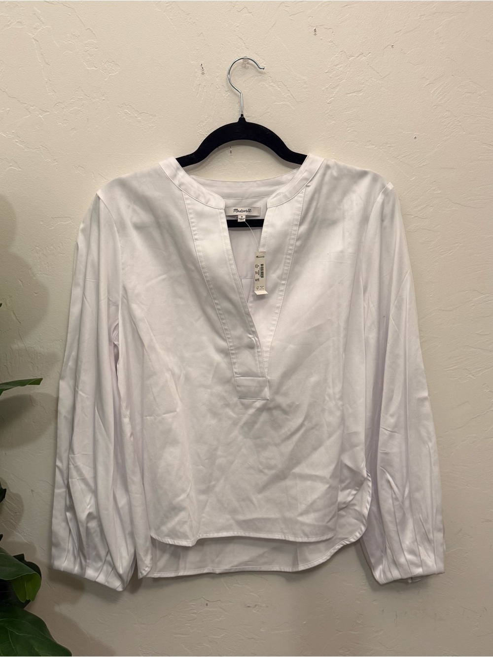 Madewell White Split V-Neck Popover Shirt